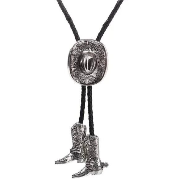 Western 3D Cowboy Hat bolo tie- Fashion Vintage Cowboy Knight Boots Bola tie